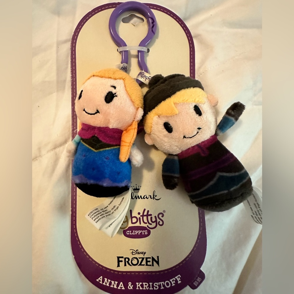 Disney Itty Bittys Clippys - Frozen Anna and Kristoff bag clips, zipper pull